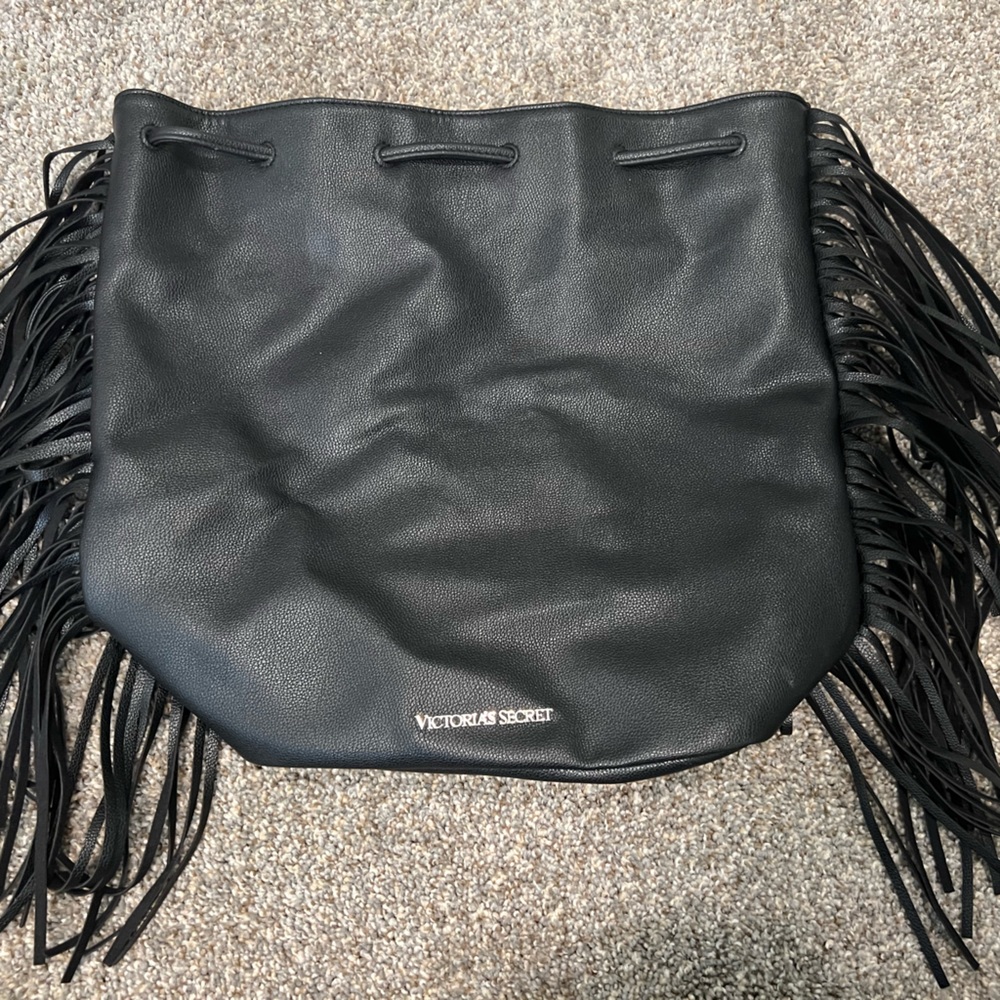 Victoria's Secret Black Fringe Drawstring Backpack - Picture 2 of 3